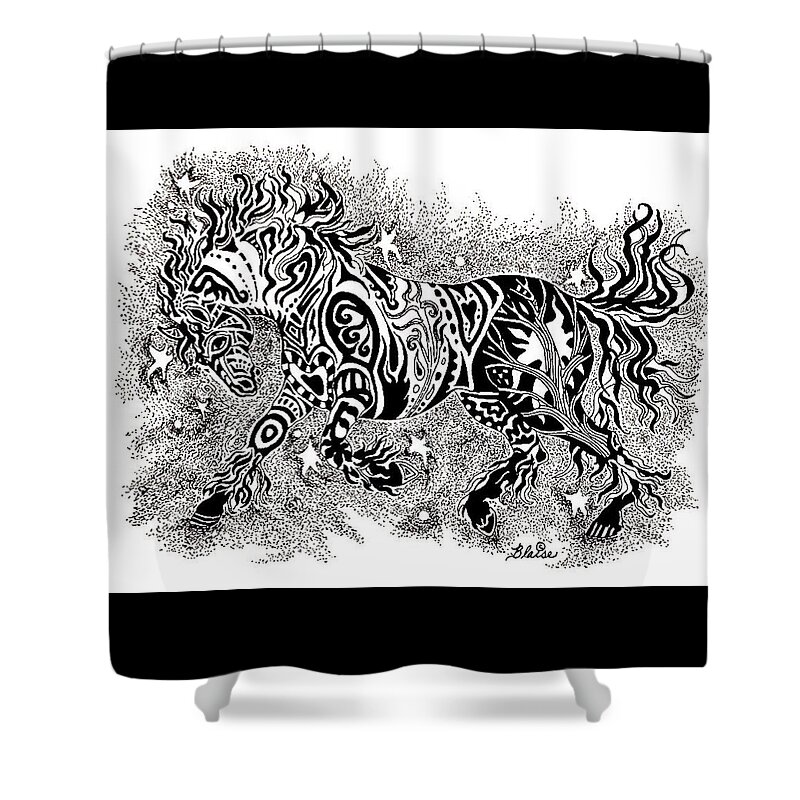 Horse Shower Curtain featuring the drawing Attitude In Motion by Yvonne Blasy
