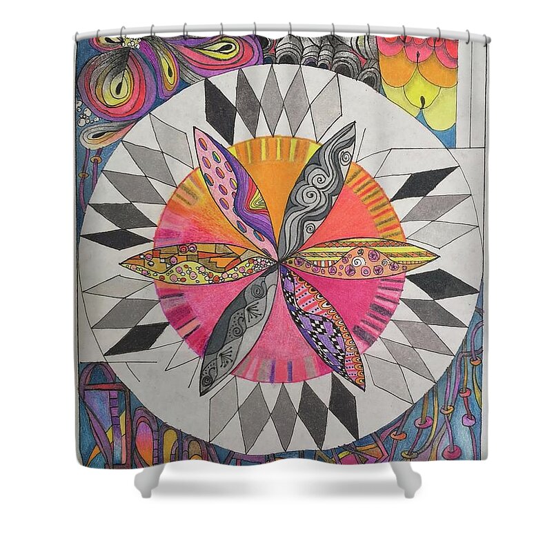 Colored Pencil Shower Curtain featuring the drawing Attracted by Suzanne Udell Levinger