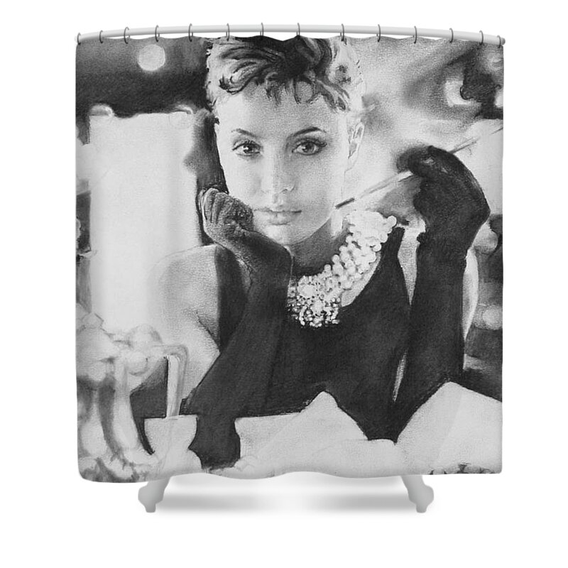 Audrey Hepburn featured by Angelina Jolie Breakfast at Tiffany's Shower  Curtain