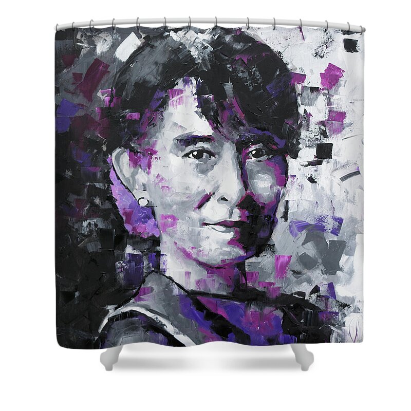 Aung San Suu Kyi Shower Curtain featuring the painting Aung San Suu Kyi by Richard Day