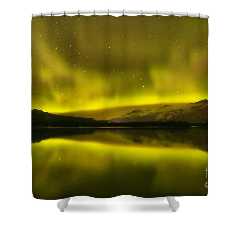 Northern Lights Shower Curtain featuring the photograph Aurora Borealis At Jasper National Park by Adam Jewell