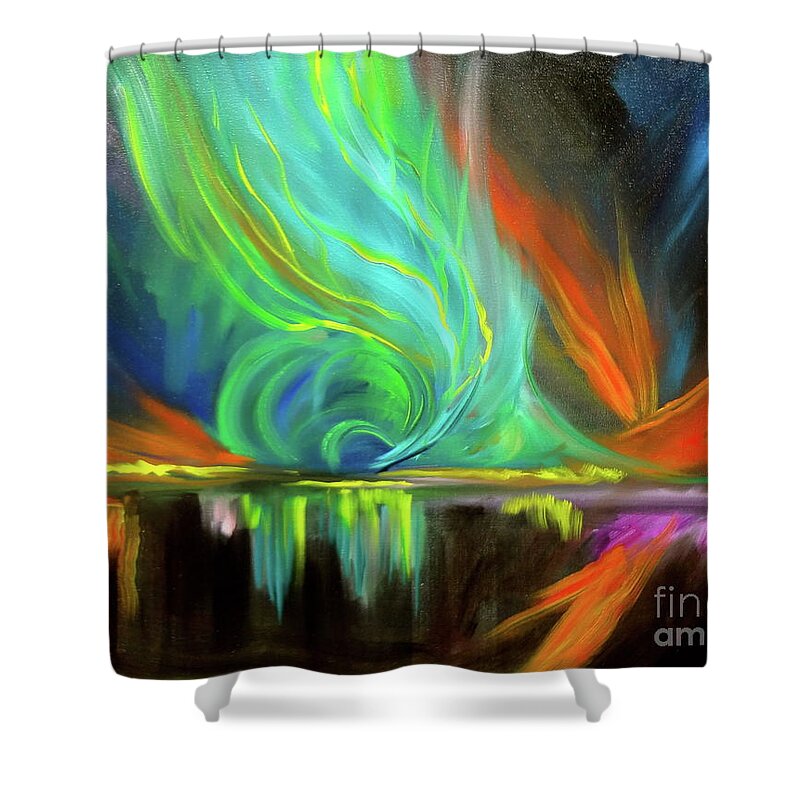 Modern Abstract Expressionism Shower Curtain featuring the painting Aurora Borealis by Jenny Lee