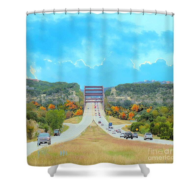 Austin Shower Curtain featuring the photograph Austin 360 Bridge in Autumn by Janette Boyd
