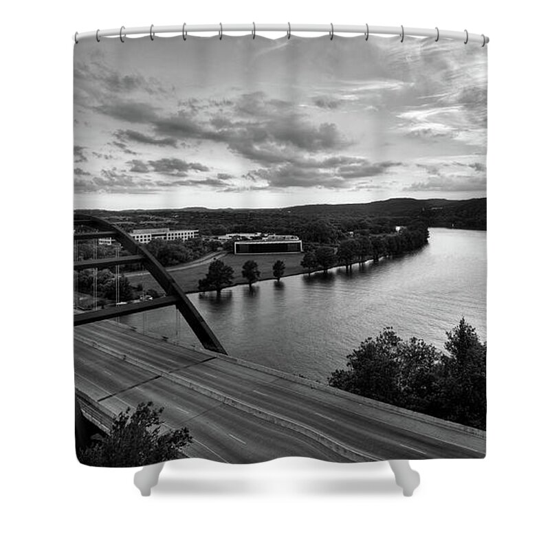 360 Bridge Shower Curtain featuring the photograph Austin 360 Pennybacker Bridge Sunset by Todd Aaron