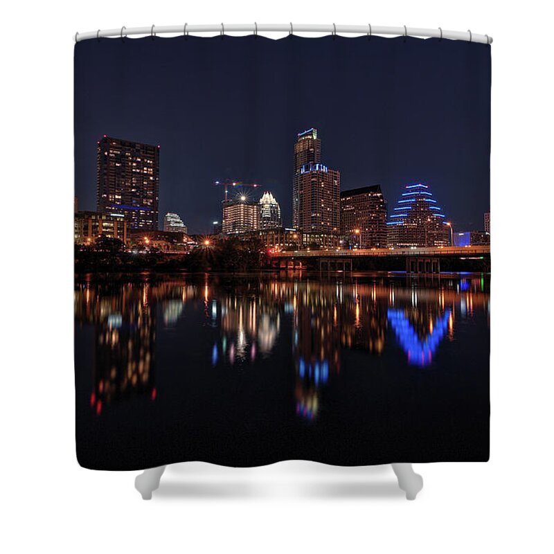Austin Shower Curtain featuring the photograph Austin Skyline At Night by Todd Aaron