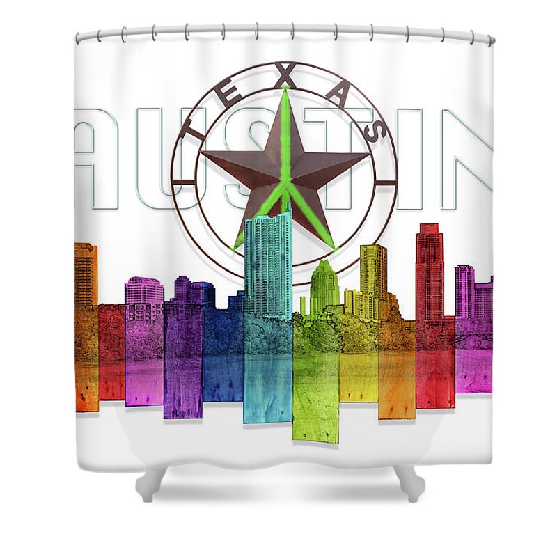 Austin Texas Skyline Artwork By Doug Kreuger Shower Curtain featuring the digital art Austin Texas Skyline by Doug Kreuger