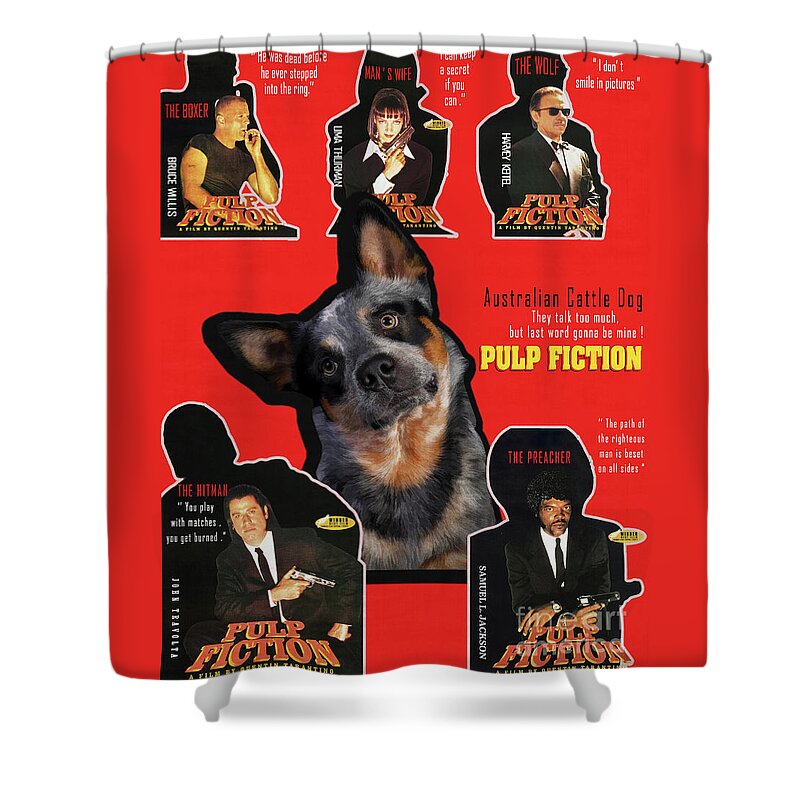 Australian Cattle Dog Shower Curtain featuring the painting Australian Cattle Dog Art Canvas Print - Pulp Fiction Movie Poster by Sandra Sij