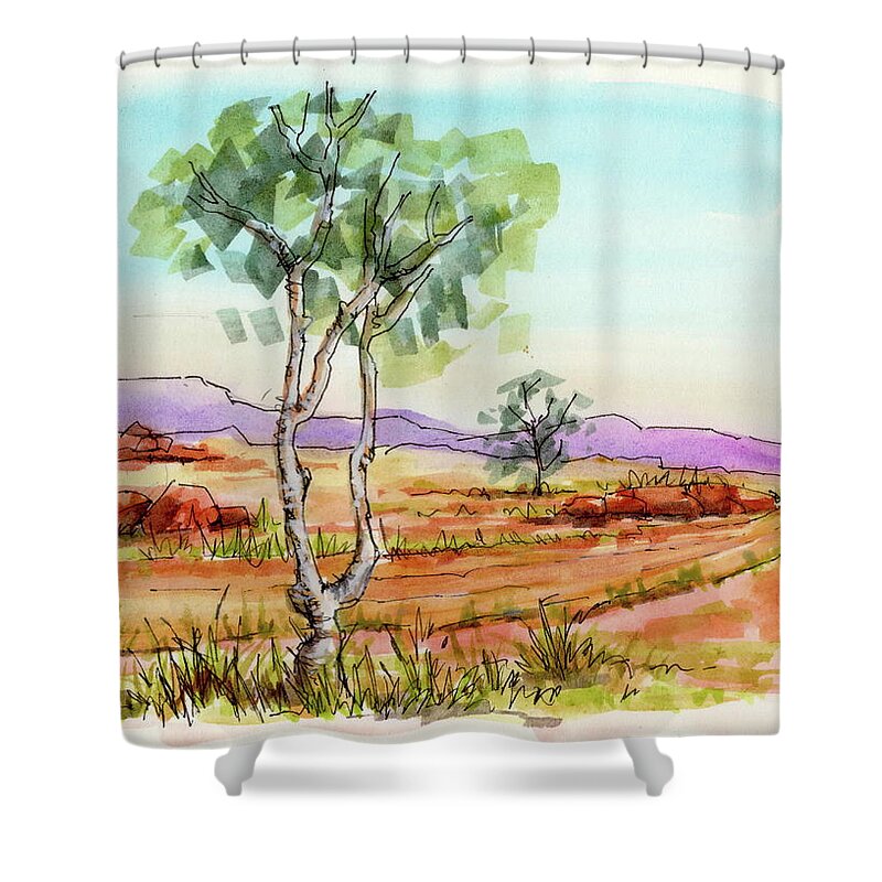 Australia Shower Curtain featuring the painting Australian Landscape Sketch by Margaret Stockdale