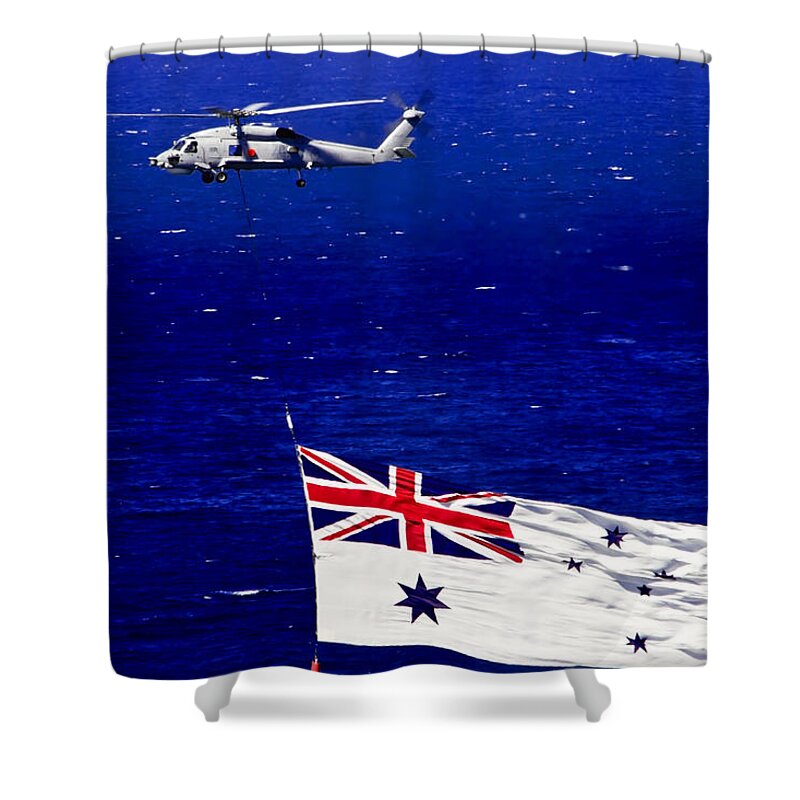 Australian White Ensign Shower Curtain featuring the photograph Australian White Ensign Over Sydney Harbour by Miroslava Jurcik