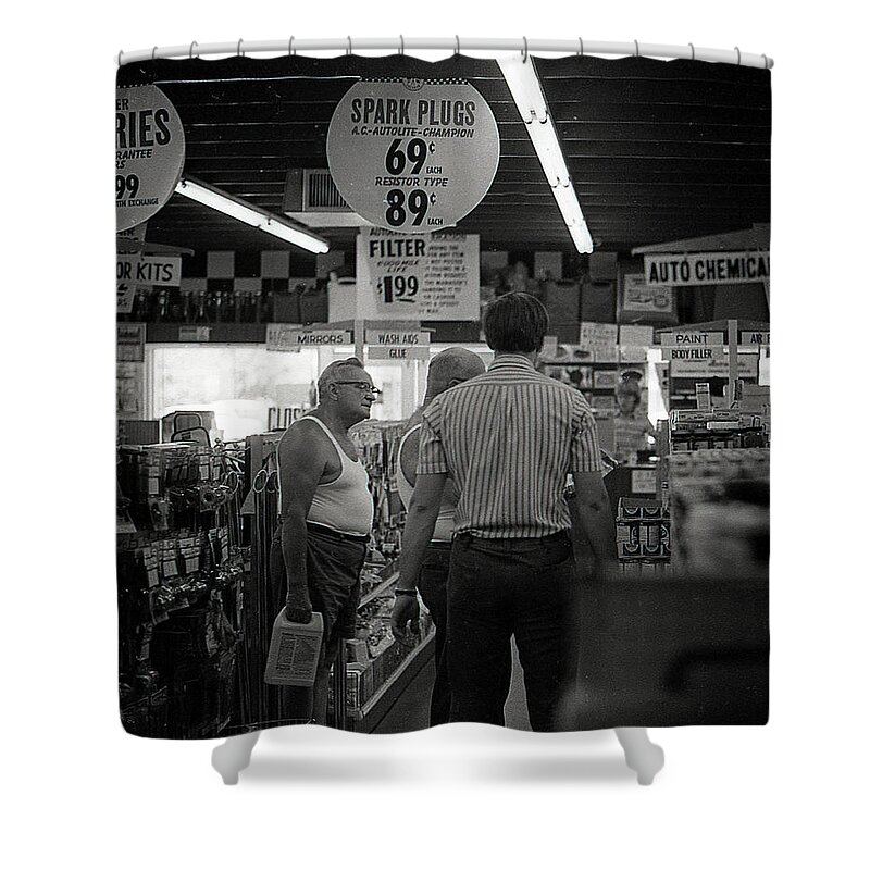 Auto Parts Shower Curtain featuring the photograph Auto-Parts Store, 1972 by Jeremy Butler
