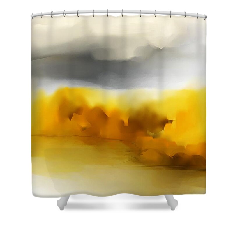 Landscape Shower Curtain featuring the digital art Autumn Along the River by David Lane