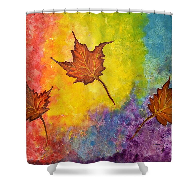 Abstract Shower Curtain featuring the painting Autumn Bliss Colorful abstract painting by Manjiri Kanvinde