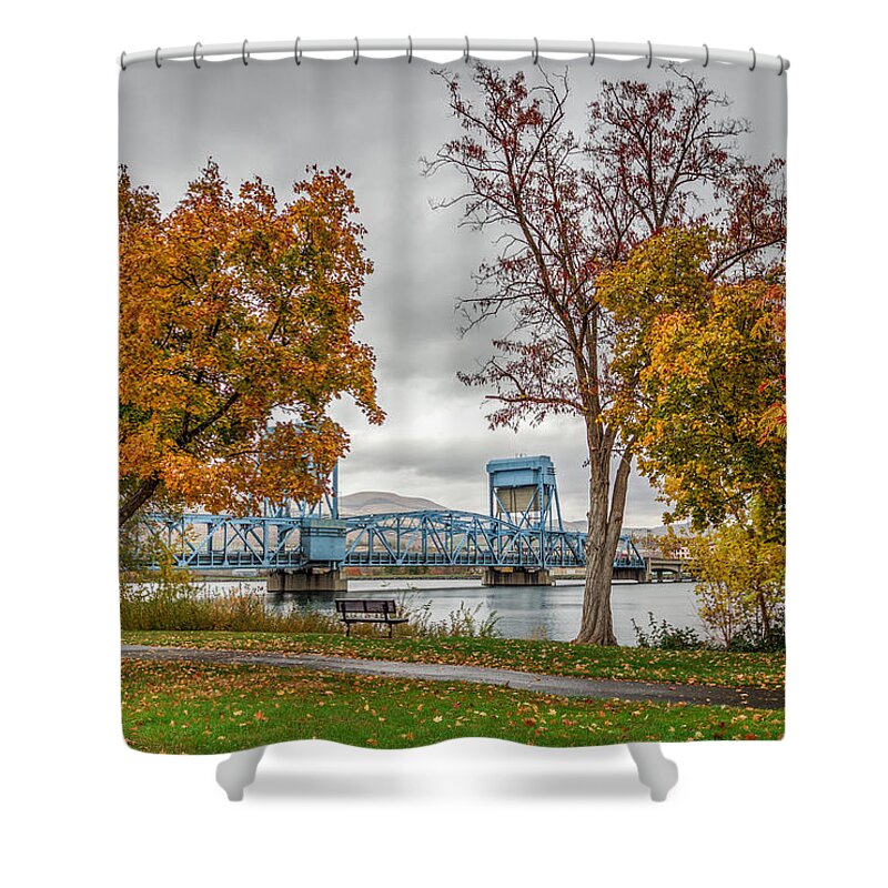 Lewiston Shower Curtain featuring the photograph Autumn Blue Bridge by Brad Stinson