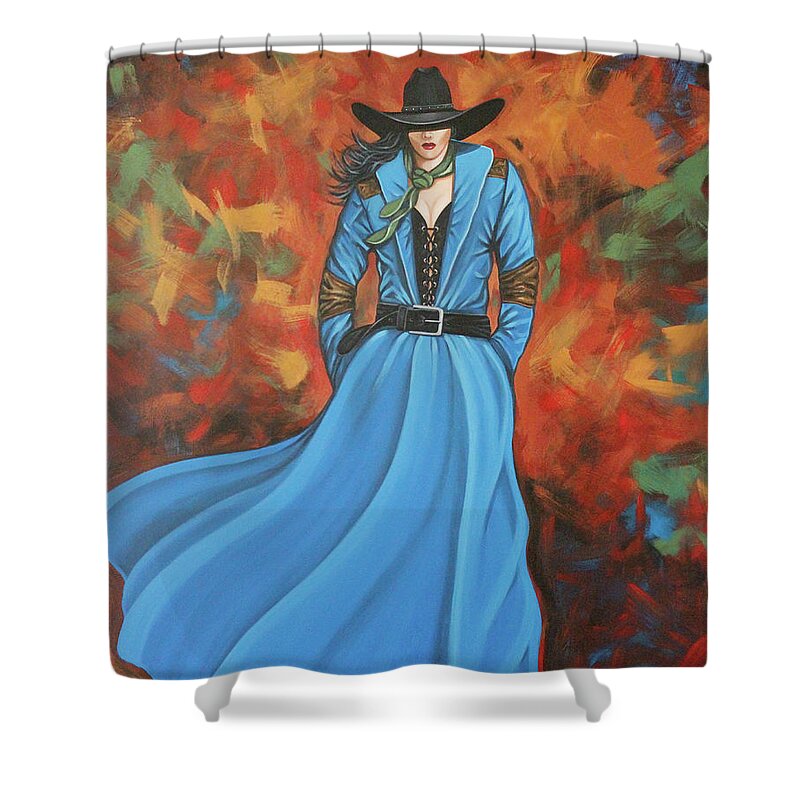Cowgirl Shower Curtain featuring the painting Autumn Blue by Lance Headlee