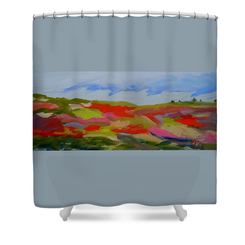 Landscape Shower Curtain featuring the painting Autumn Blueberry Hill by Francine Frank