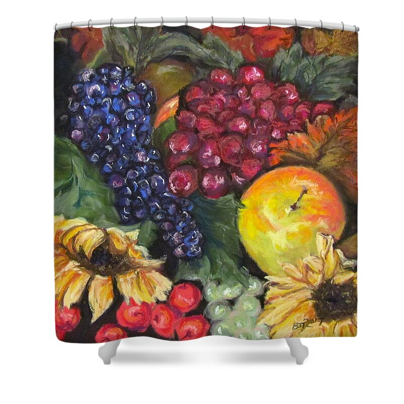 Fruit Shower Curtain featuring the pastel Autumn Bounty by Barbara O'Toole