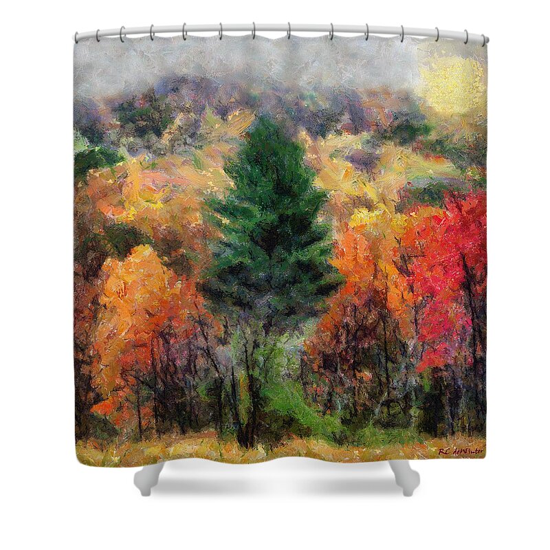 Landscape Shower Curtain featuring the painting Autumn Carnival by RC DeWinter