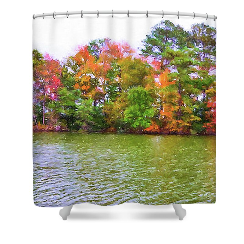 Background Shower Curtain featuring the painting Autumn color in Norfolk botanical Garden 3 by Jeelan Clark