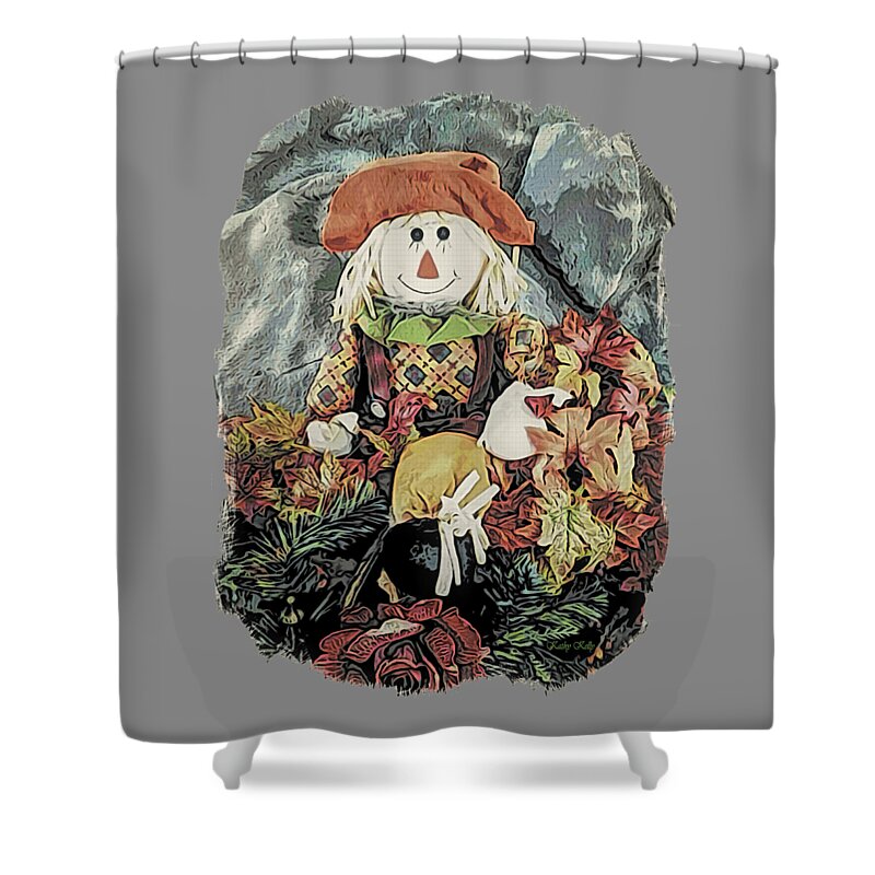 Scarecrow Shower Curtain featuring the digital art Autumn Country Scarecrow by Kathy Kelly