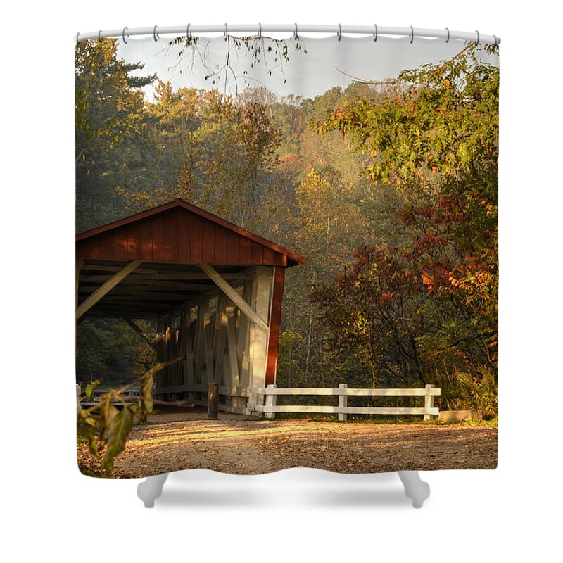 Covered Bridge Shower Curtain featuring the photograph Autumn Covered Bridge by Ann Bridges