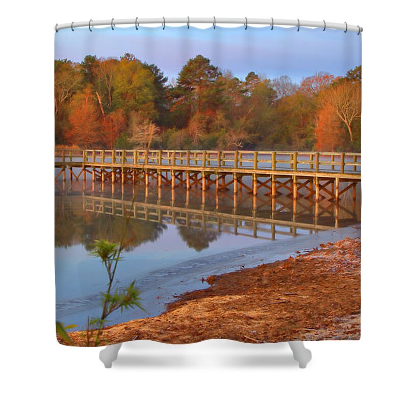 7587 Shower Curtain featuring the photograph Autumn Daybreak at the Lake by Gordon Elwell