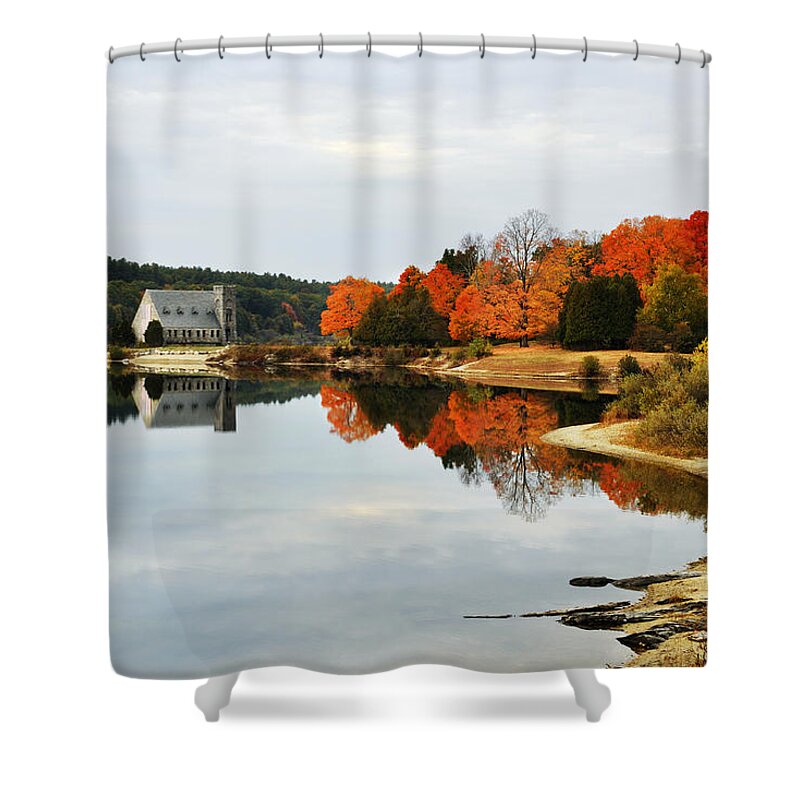 Autumn Shower Curtain featuring the photograph Autumn Evening at the Reservoir by Luke Moore