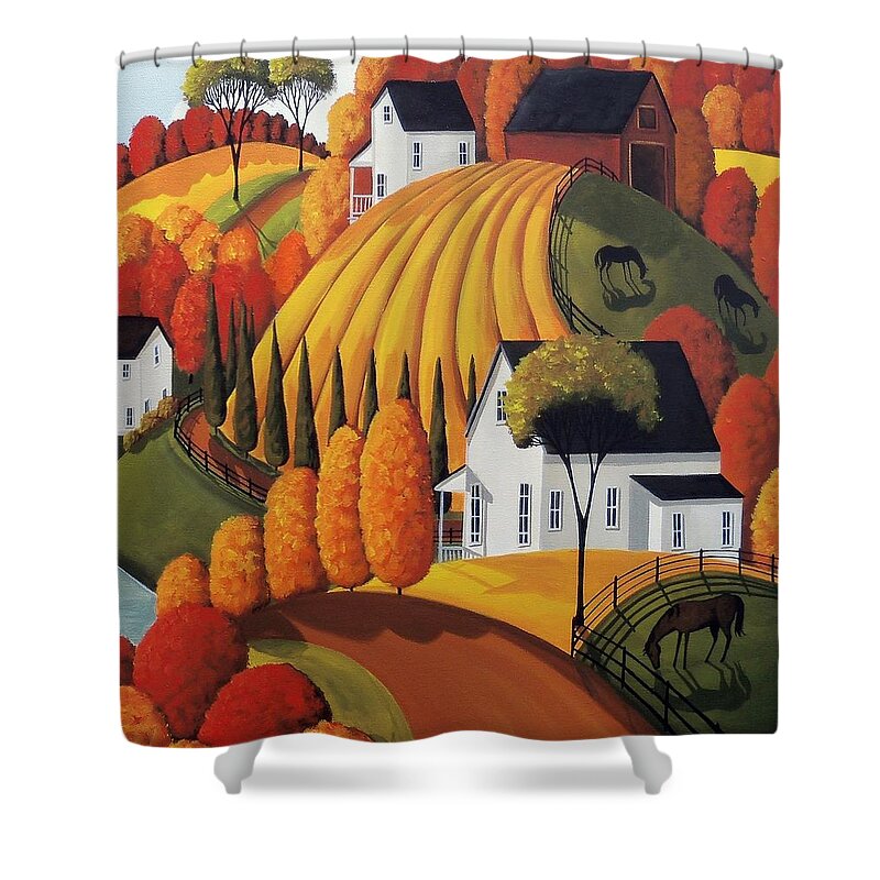 Landscape Shower Curtain featuring the painting Autumn Glory - country modern landscape by Debbie Criswell