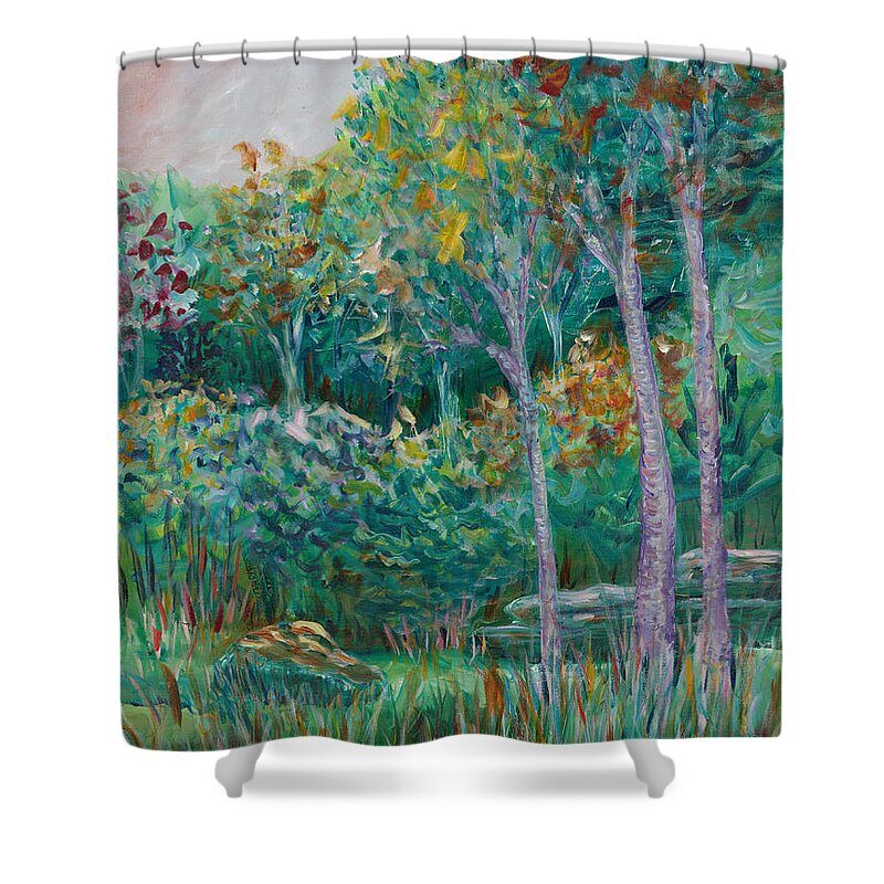 Autumn Shower Curtain featuring the painting Autumn Greeting by Nadine Rippelmeyer