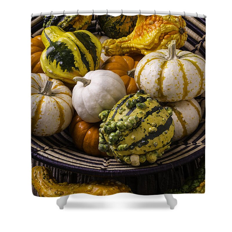 Colorful Shower Curtain featuring the photograph Autumn Harvest Basket by Garry Gay