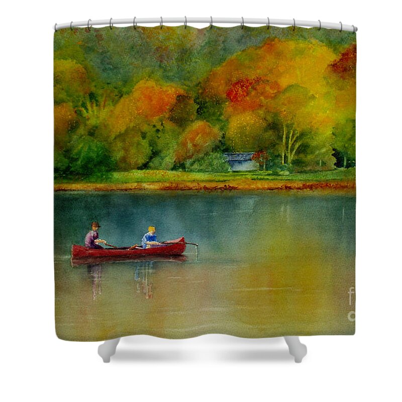 New England Shower Curtain featuring the painting Autumn by Karen Fleschler