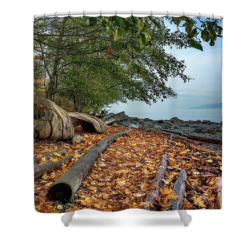 Alex Lyubar Shower Curtain featuring the photograph Autumn landscape on a wild beach by Alex Lyubar
