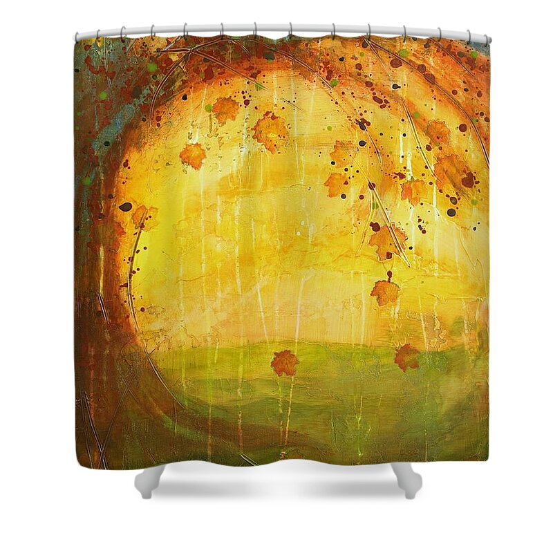 Acrylic Shower Curtain featuring the painting Autumn Leaves - Tree Series by Brenda O'Quin