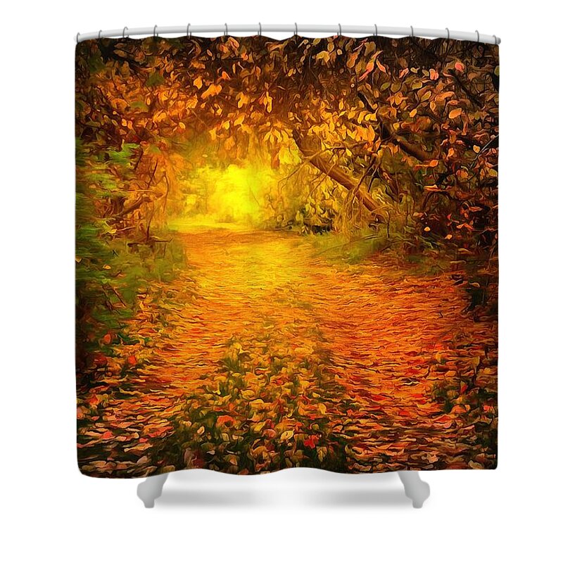 Autumn Shower Curtain featuring the digital art Autumn light by Lilia D