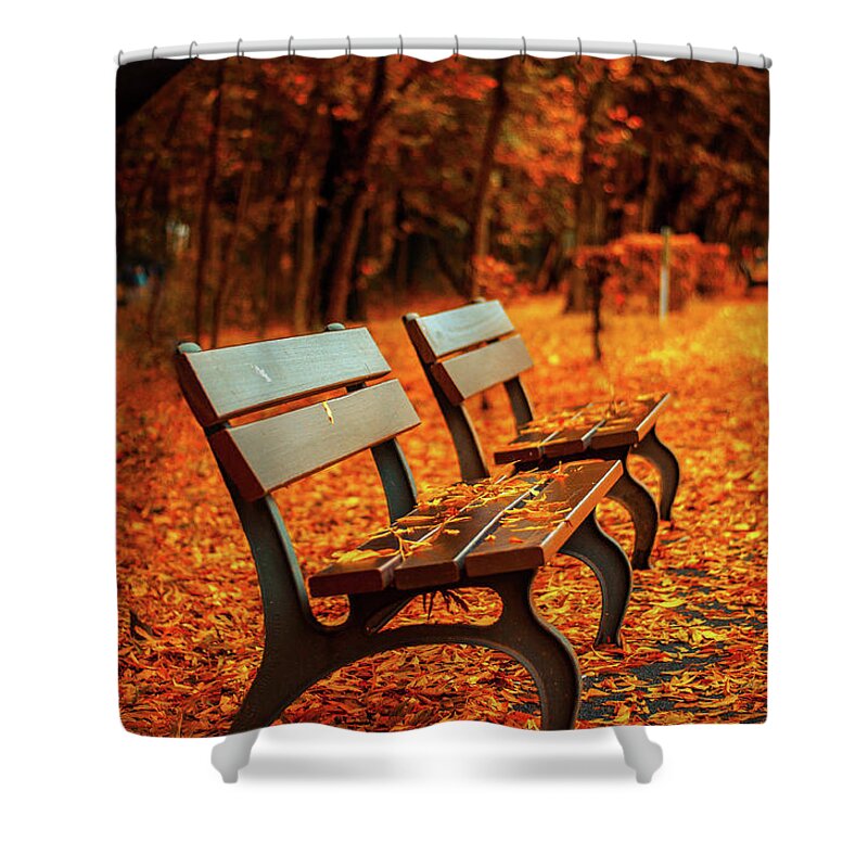 Orange Shower Curtain featuring the photograph Autumn Moments by Happy Home Artistry