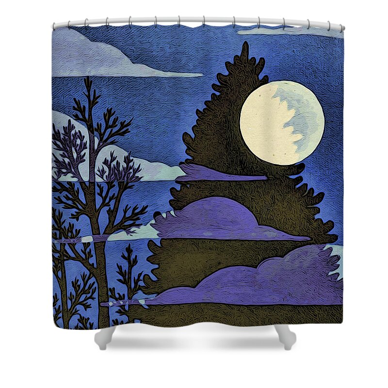 Night Shower Curtain featuring the digital art Autumn Moon by Paisley O'Farrell