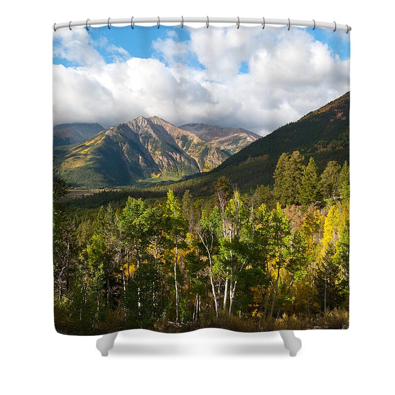 Rockies Shower Curtain featuring the photograph Autumn Morning Shadows in the Rockies by Cascade Colors