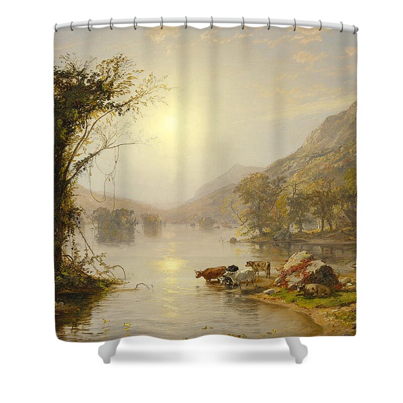 Autumn On Greenwood Lake By Jasper Francis Cropsey Shower Curtain featuring the painting Autumn on Greenwood Lake by Jasper Francis