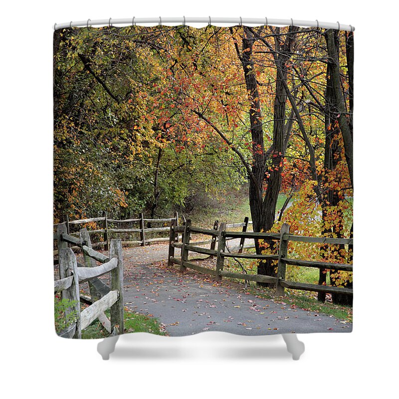 Autumn Shower Curtain featuring the photograph Autumn Path in Park in Maryland by William Kuta