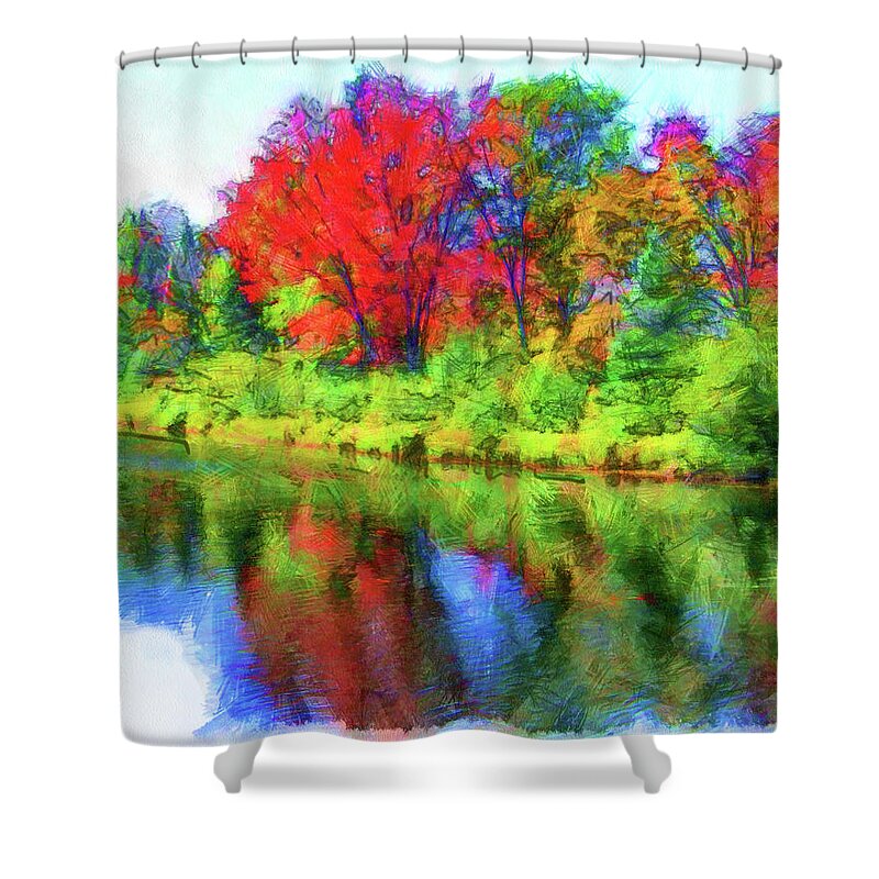 Dorset Ontario Shower Curtain featuring the digital art Autumn Reflections by Leslie Montgomery