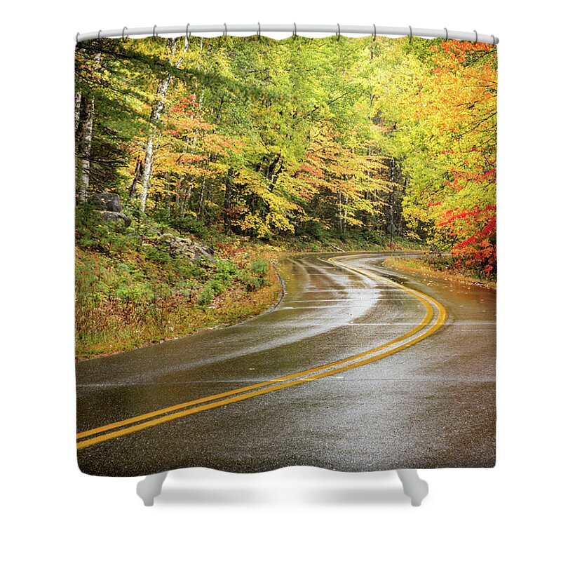 Maine Shower Curtain featuring the photograph Autumn Road by Colin Chase