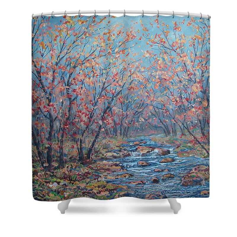 Landscape Shower Curtain featuring the painting Autumn Serenity by Leonard Holland