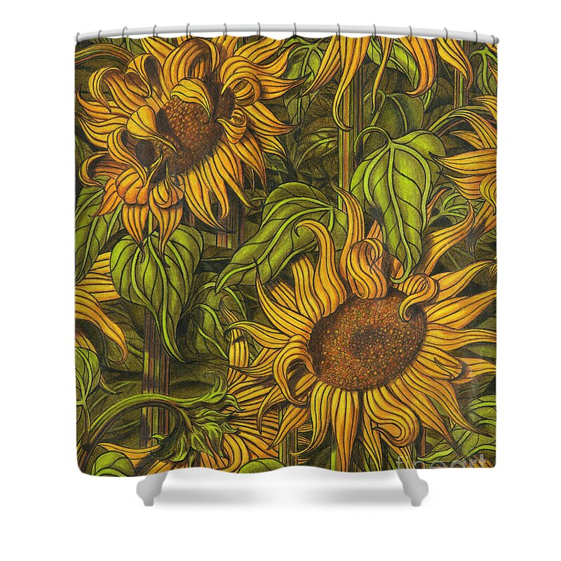 Impressionism Shower Curtain featuring the drawing Autumn Suns by Scott Brennan