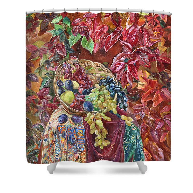 Maya Gusarina Shower Curtain featuring the painting Autumnal Shades of Magenta by Maya Gusarina