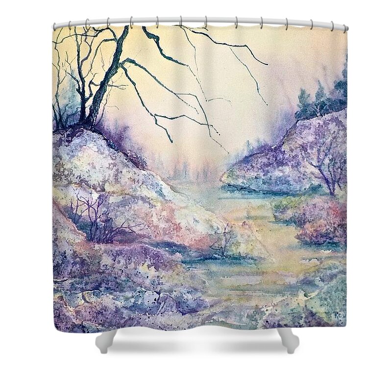 Watercolor Shower Curtain featuring the painting Autumnscape in Purple by Carolyn Rosenberger