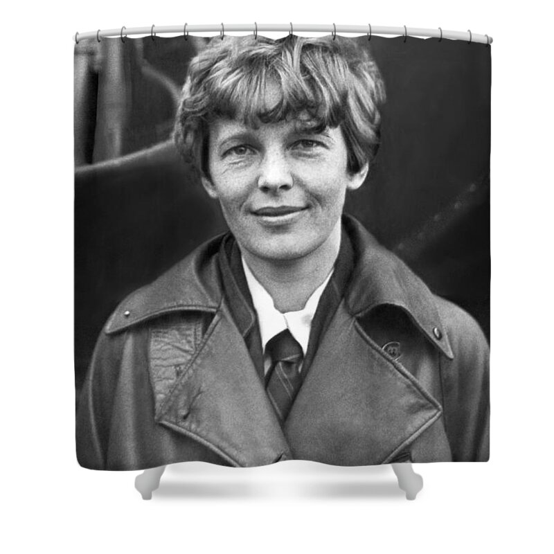 1 Person Shower Curtain featuring the photograph Aviatrix Amelia Earhart Putnam by Underwood Archives