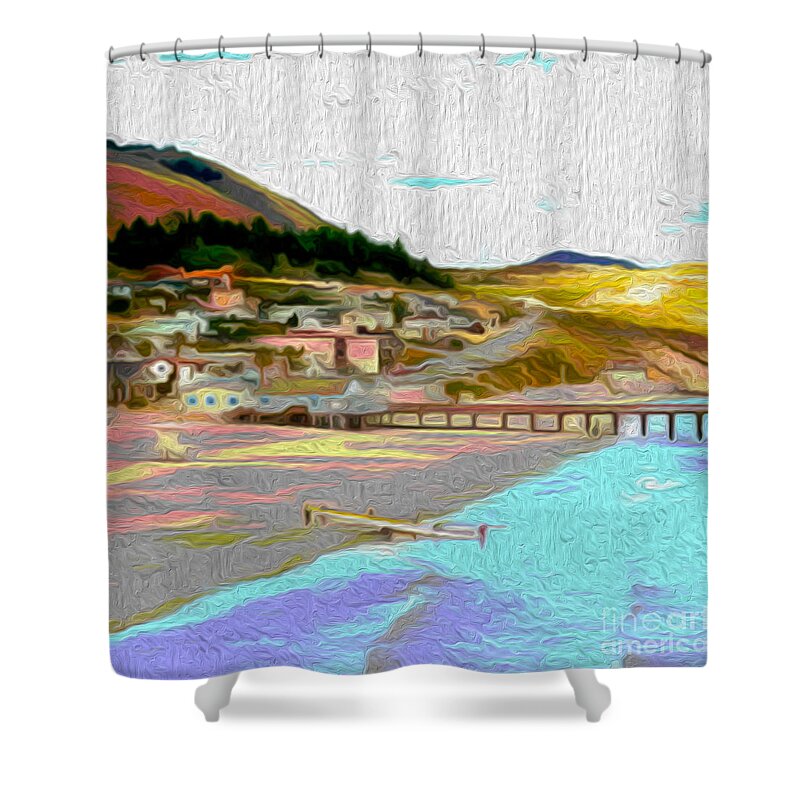 Avila Beach Shower Curtain featuring the digital art Avila paddle by Shelley Myers