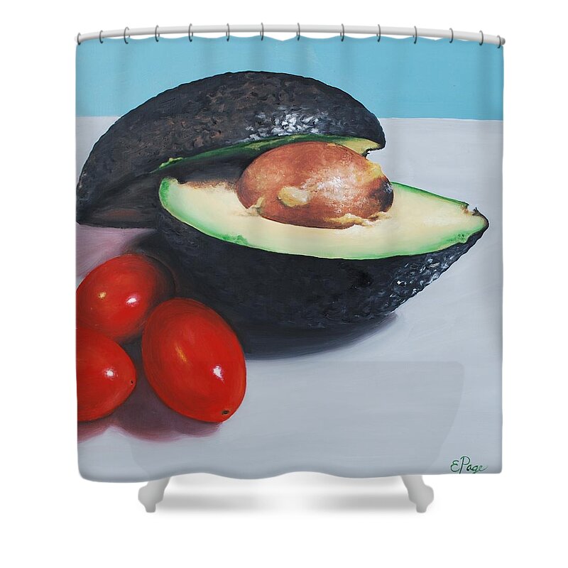 Realism Shower Curtain featuring the painting Avocado and Cherry Tomatoes by Emily Page