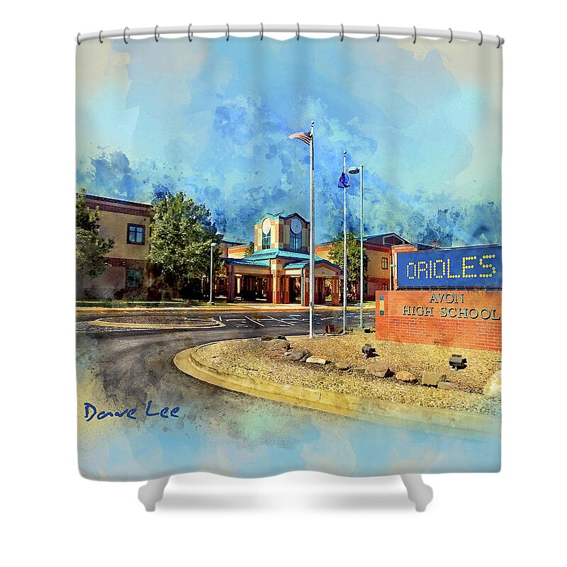Avon High School Shower Curtain featuring the mixed media Avon, Indiana High School by Dave Lee