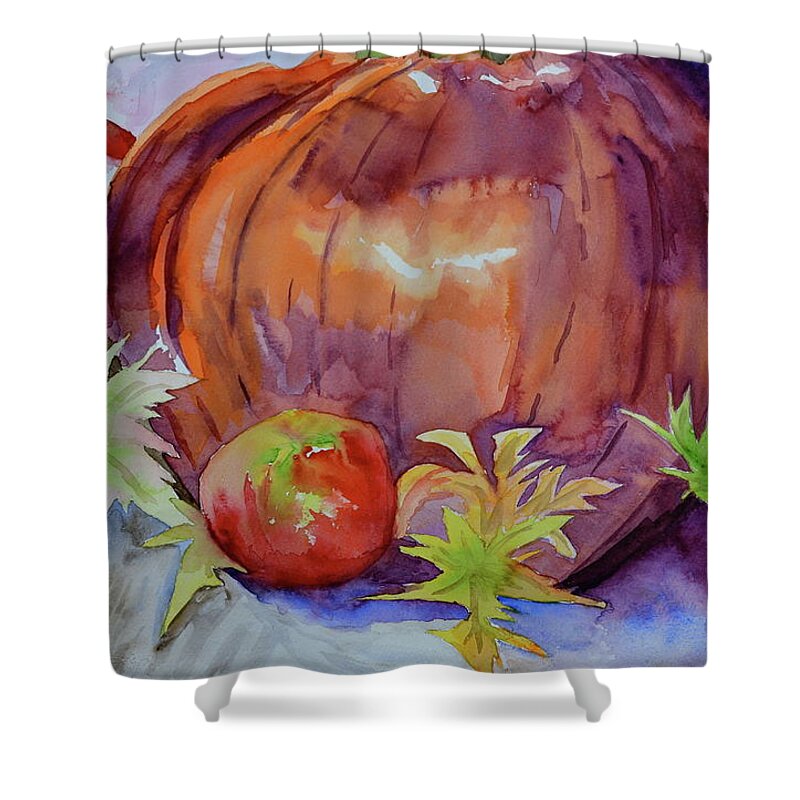 Pumpkin Shower Curtain featuring the painting Awaiting by Beverley Harper Tinsley