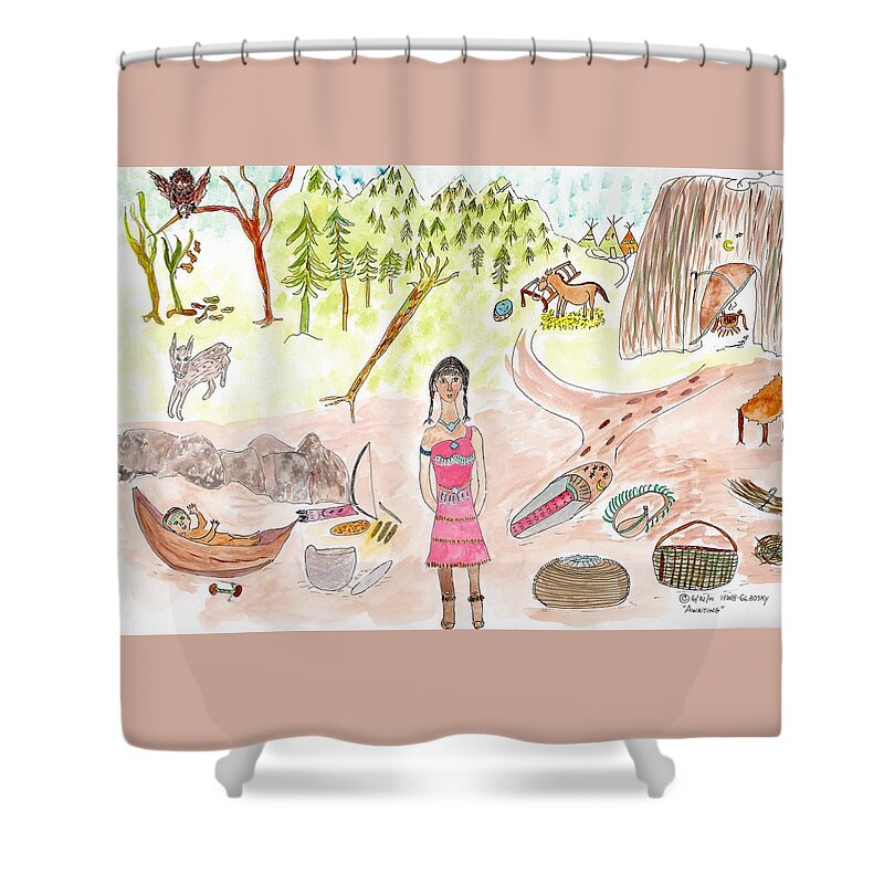 Cree Shower Curtain featuring the painting Awaiting by Helen Holden-Gladsky